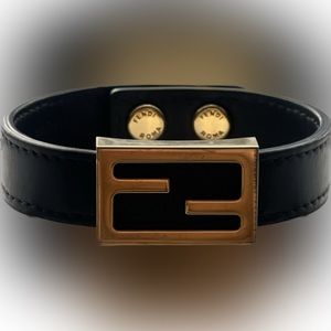 Fendi Black Calf + Soft Gold King Baguette Bracelet